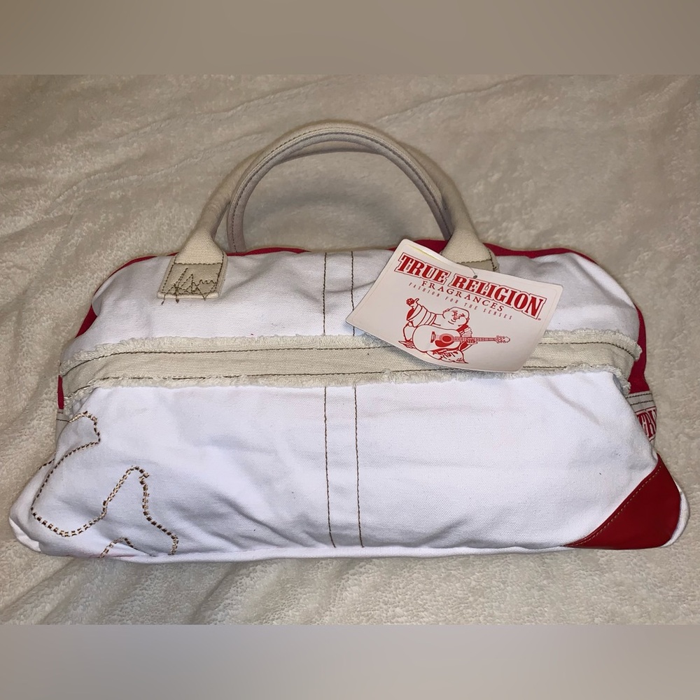 True Religion Red and White Travel Bag